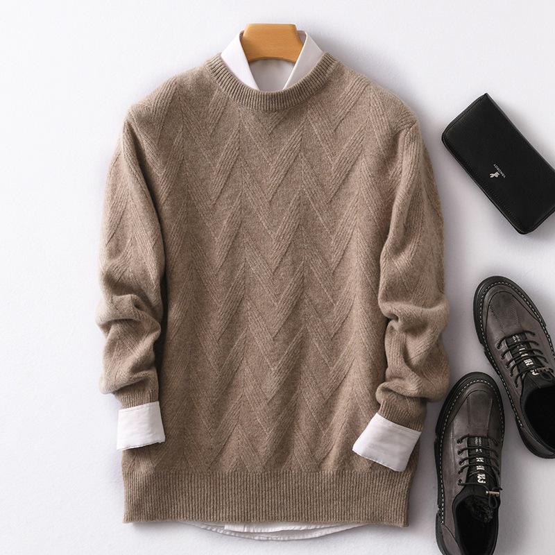 

Men s 100% Pure Wool Round Neck Loose Pullover Sweater - Thick Long Sleeve Knitwear for Business Casual. Small