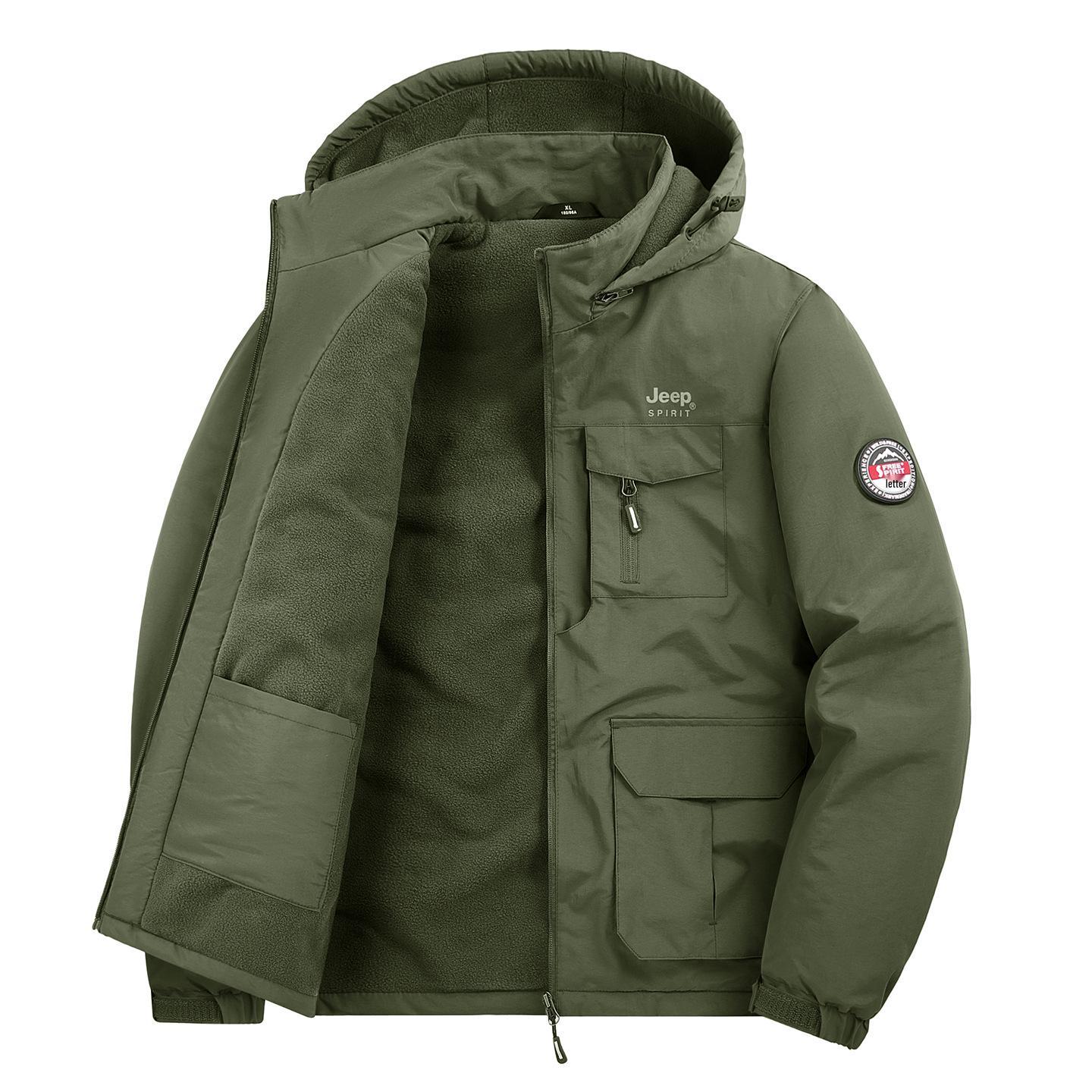 

Men s Fleece-Lined Workwear Jacket with Detachable Hood - Trendy and Warm 23011RJP M