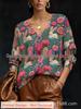 Autumn/Winter Casual Loose Knit Long Sleeve V-Neck with All-Over Non-Crocheted Print