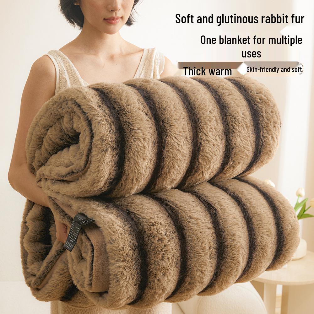 Tlustá zimní flanelová deka třídy A - Nap z králičí srsti a korálové rouno přehoz na postel