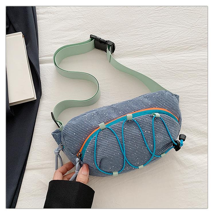 

Korean version of fashion simple mobile phone messenger bag new sports leisure breast bag foreign feeling girls corduroy fanny pack women синій