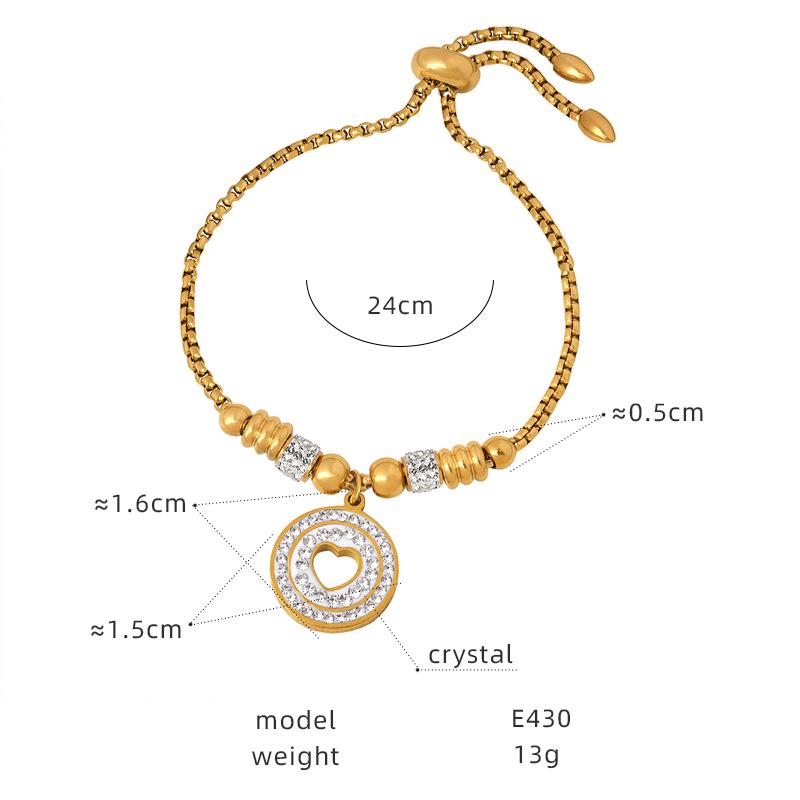 Women's Cute Japanese-Korean Fashion Bracelet: Hollow Heart Pendant, Round Bead, Real Gold Titanium Steel Jewelry
