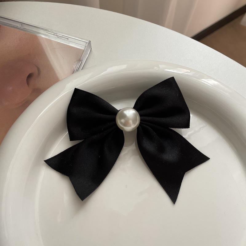 

Винтажные заколки-банты для волос для девочек, французские заколки с искусственным жемчугом, атласные шелковые аксессуары для волос