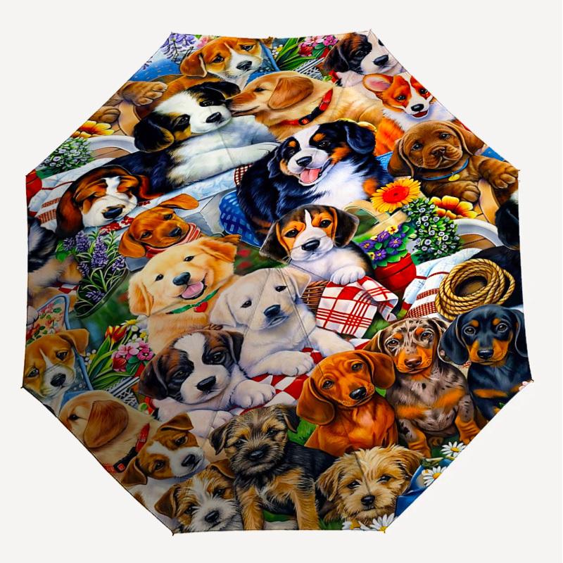 1PC Puppies Flowers Umbrella-8-Rib Reinforced Portable Folding Travel Suitable for All Seasons Outdoor Daily Use Is an Ideal Choice  -K0388