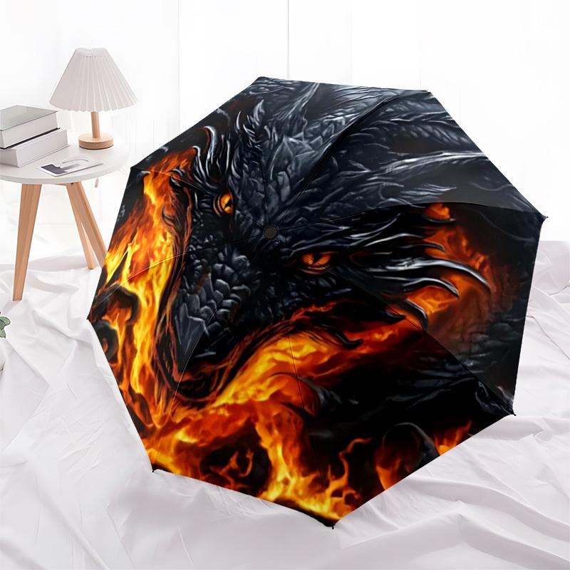 1pc Dragon Flames Fashionable Automatic Opening/Closing Folding Umbrella with 8 Bones, Windproof Portable, Daily Use192