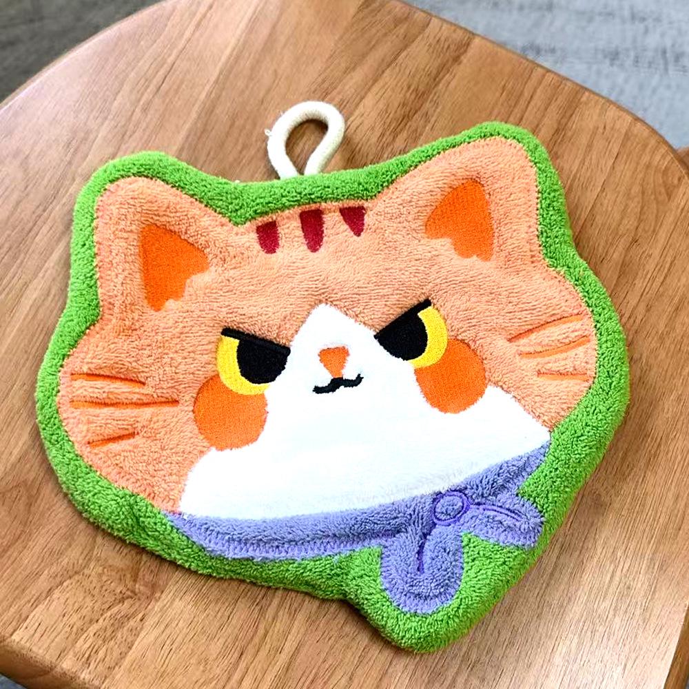Coral Fleece Cat Hand Towel, Absorbent & Lint-Free, for Kitchen & Bathroom