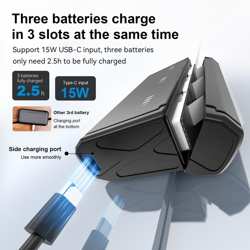 TELESIN For GoPro Hero 12 11 10 9 Endurence Battery 3 Slots TF Card Battery Charger Box 1750 mAh Battery Storage Charger Case