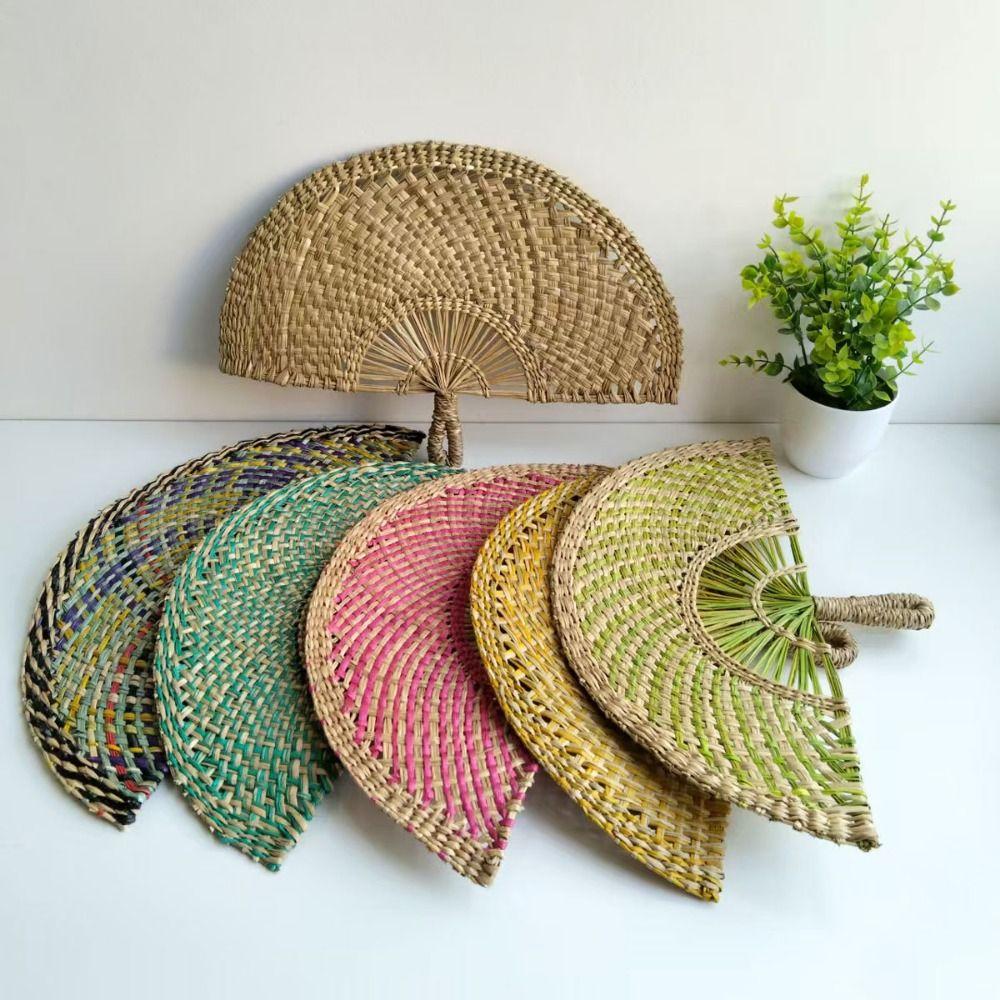 Bohemian Decorative Handmade Fan Vintage Hand Braided Fan Vintage Hand-woven Straw Fan  Home Decor