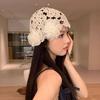 Flowers Beret Cap Lace Hand Woven Yarn Cap Casual Skullies Hat  Autumn