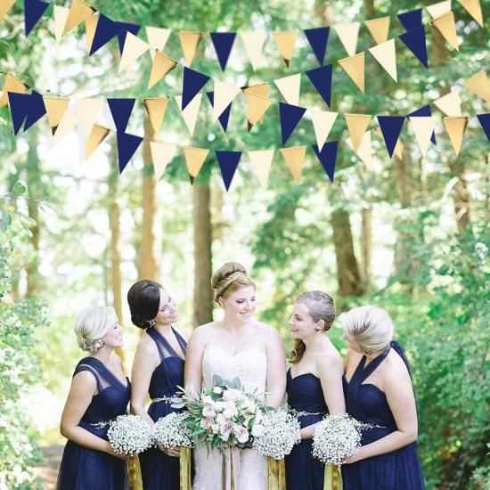 30Ft Navy Blue Gold and Beige Party Decorations Royal Blue Gold Triangle Flag Pennant Banner Bunting for Graduation Birthday Wedding Bridal Shower