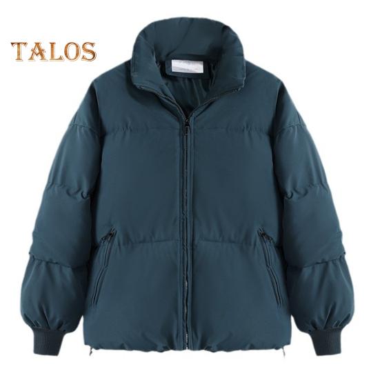 Winter Down Coat Padded Hooded Stand Collar Pockets Zip-up Parka Windproof Heat Retention Daily Cold Weather Outwear Cotton Jacket