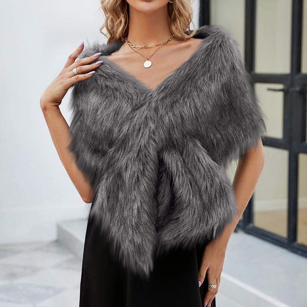 Women's Winter Fashion Faux Fr Scarf Shawl Coat