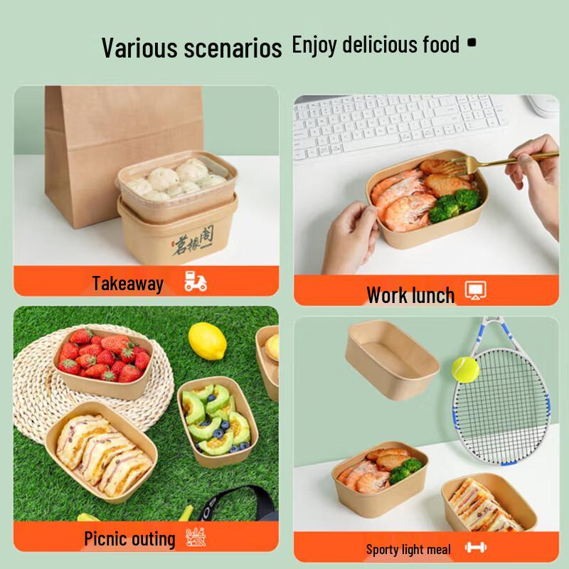 ONYLM Disposable Kraft Paper Rectangular Lunch Box Set