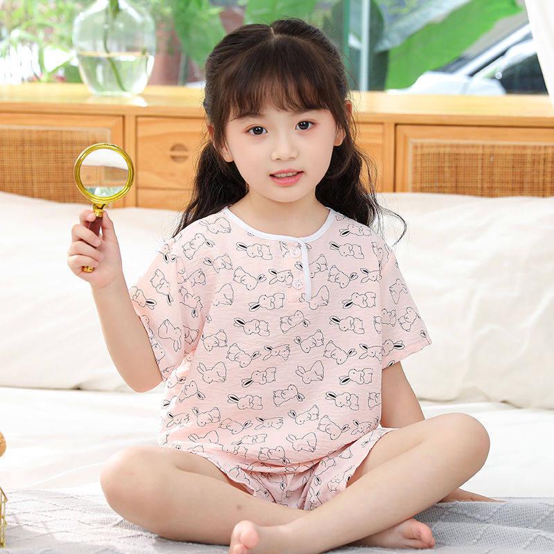 Children's Cloud Pattern Summer Pajama Set, Short Sleeve & Pants for Boys and Girls, Baby Loungewear, Air Conditioning Sleepwear
