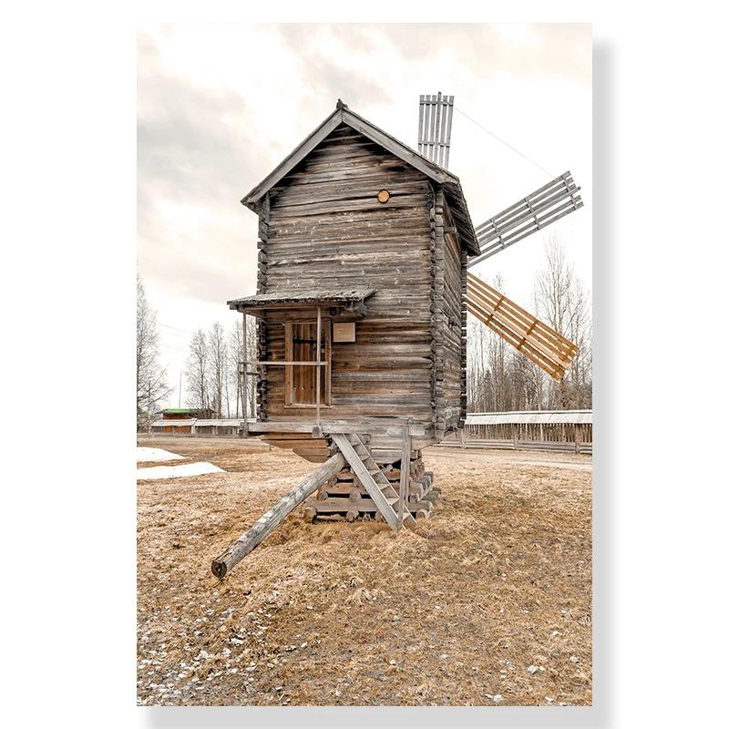 Nordic Wooden Bridge Hay Flower Sea Landscape Canvas Print Beach Poster Wall Art Painting Wall Pictures for Living Room Decor