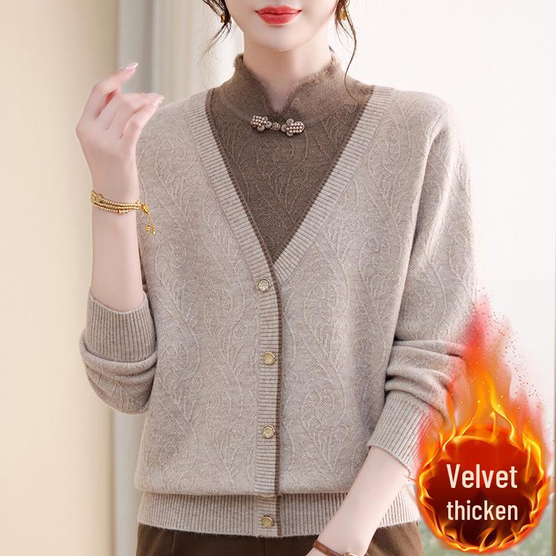 2025 Women's Plus Size Elegant Velvet-Lined Winter Sweater
