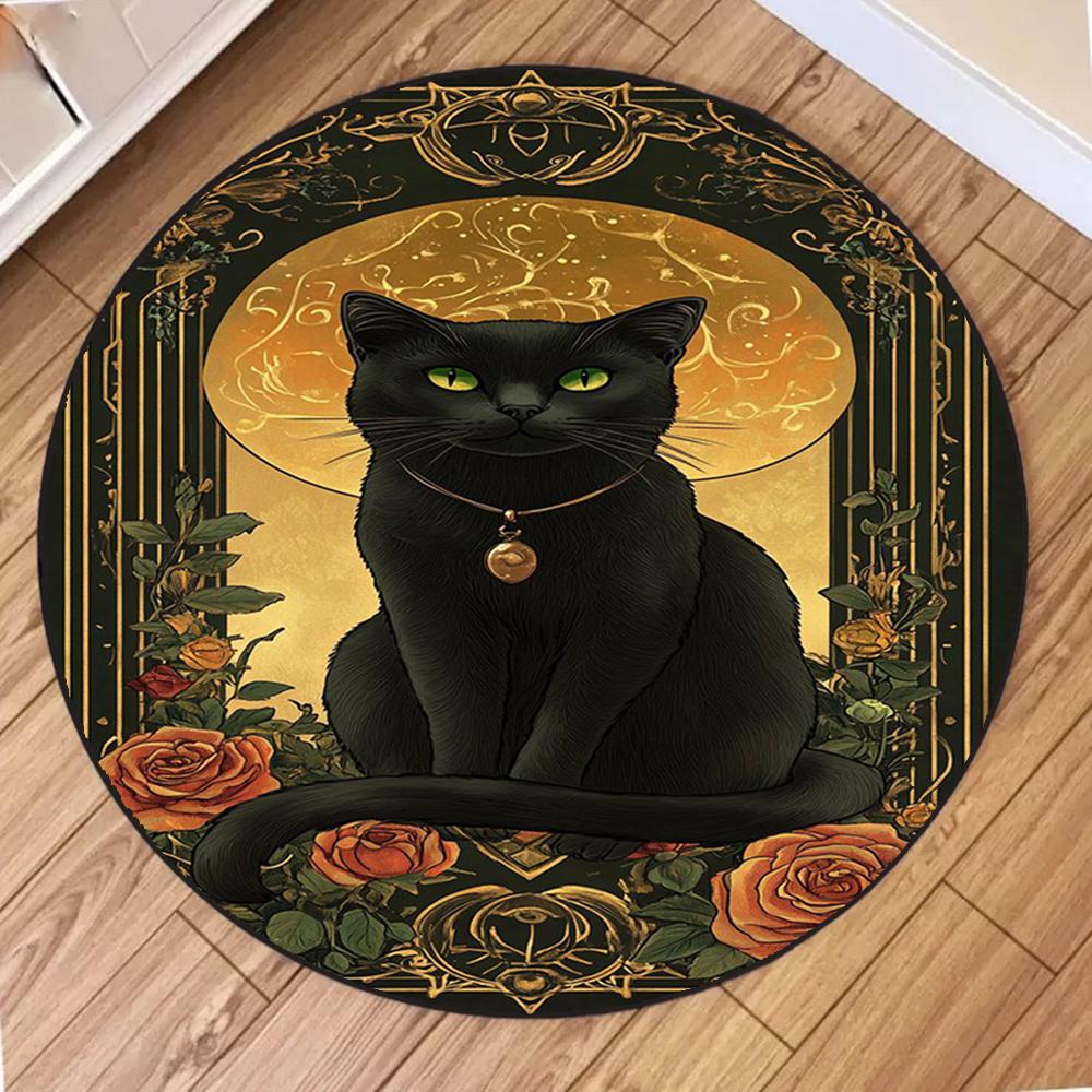 

Retro Cat Round Mat Living Room Sofa Bedroom Kitchen Balcony Entrance Carpet Non-Slip Home Decoration Mysterious Gifts Rugs 40X40CM
