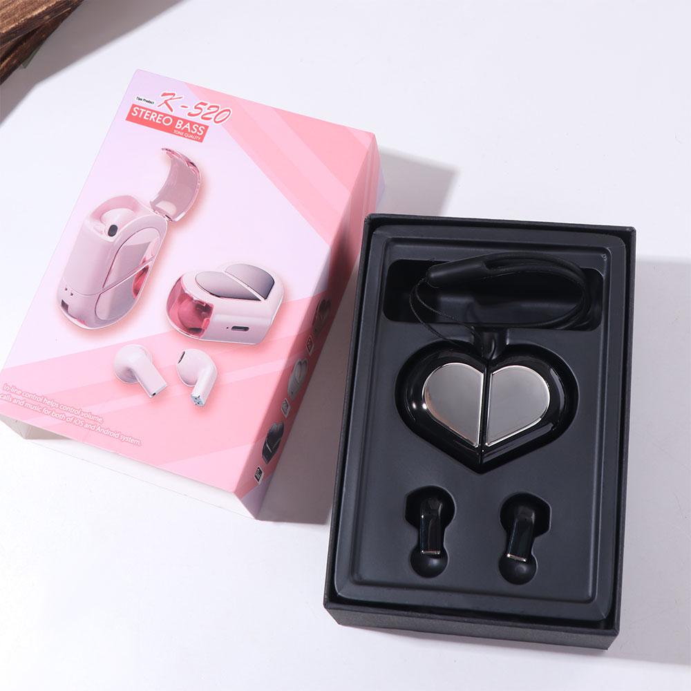 Low Latency Rotatable Bluetooth Earphones Stereo Bass Heart Shape Headphones Women