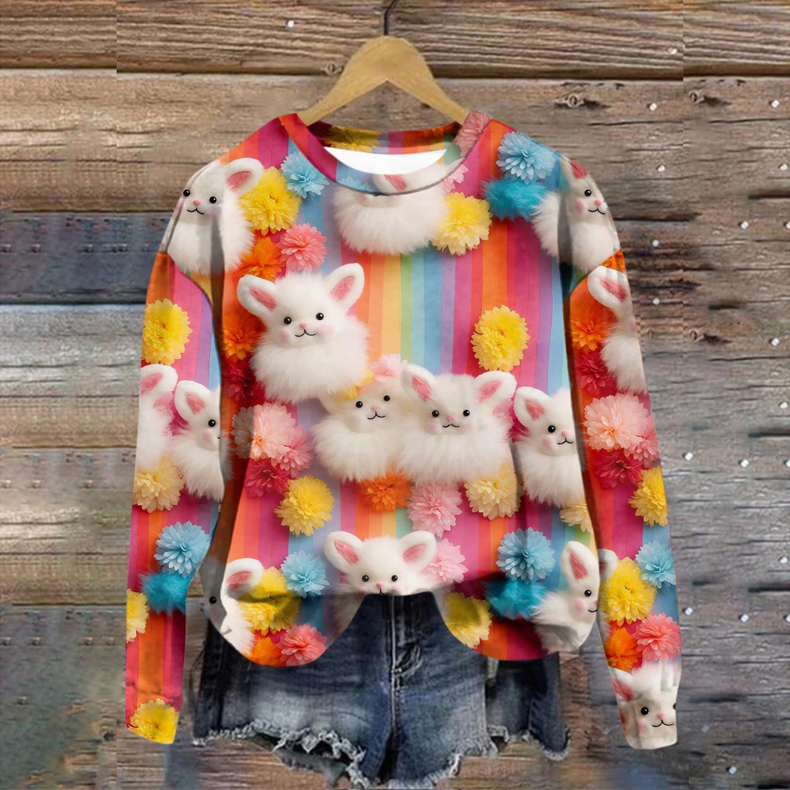 

Великодні Жіночі Худі Весна Осінь 3d Принт Кролик Квітковий Візерунок Толстовки Вільні Повсякденні Топи Y2k 2024 Вуличний Одяг Пуловер L