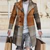 Lapel Long Sleeves Pockets Single-breasted Men Windbreaker Autumn Winter Mid-Length Plaid Patchwork Thickened
