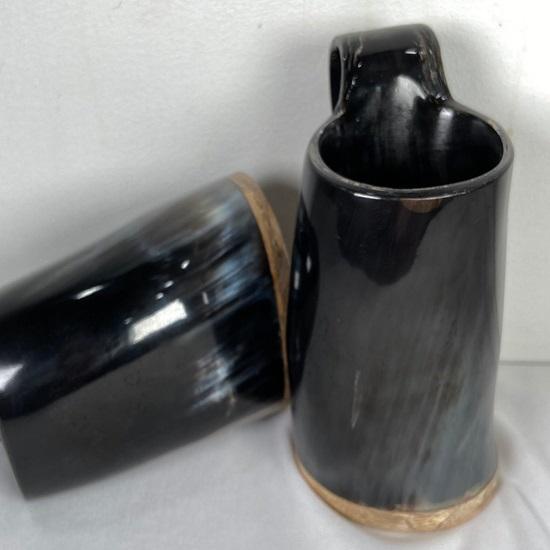 Set mit 2 Wikinger-Trinkhörnern Authentisches mittelalterlich inspiriertes Gefäß mit lebensmittelechter Beschichtung für Ale, Bier, Met, Weinglas