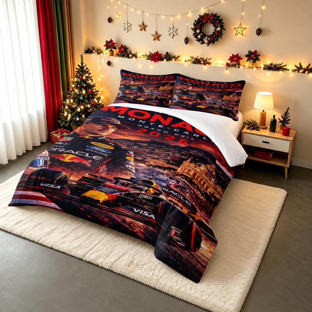 Formel 1 Monaco Grand Prix 2026 Bettwäsche-Set (1 Bettbezug, 2 Kissenbezüge, Bettdecke nicht enthalten), Monte Carlo Verstappen Poster Kunstdruck