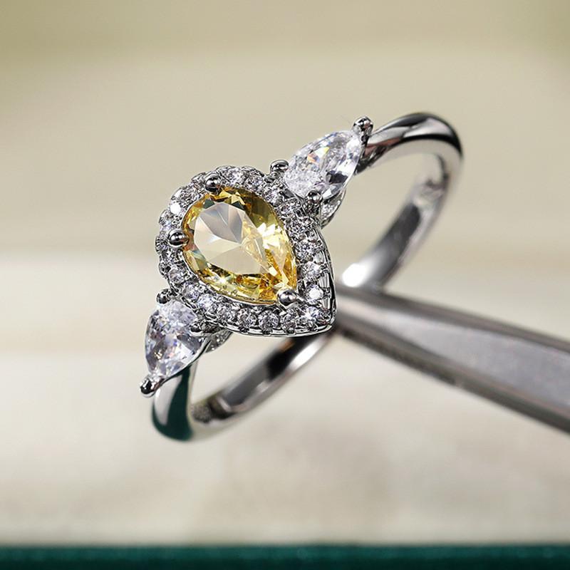 925 Sterlingsilber Ehering für Damen Luxus Gelb Rosa Zirkon Edelsteinringe Echtschmuck Großhandel