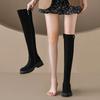 Neue europäische und amerikanische kniehohe Stiefel mit dicker Sohle und rutschfester Gummisohle für Damen in Übergröße, Herbst und Winter, runde Spitze, mittelhoher Absatz