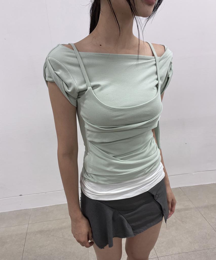 Peulleeoeob Layered Bustier T-Shirt (Fl-108_Mint)
