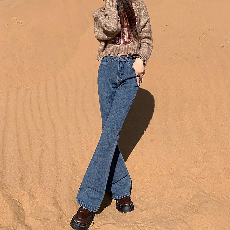 Small Slim Horseshoe Pants Jeans for Women In Autumn and Winter Slim and Tall Slim Straight Floor Pants