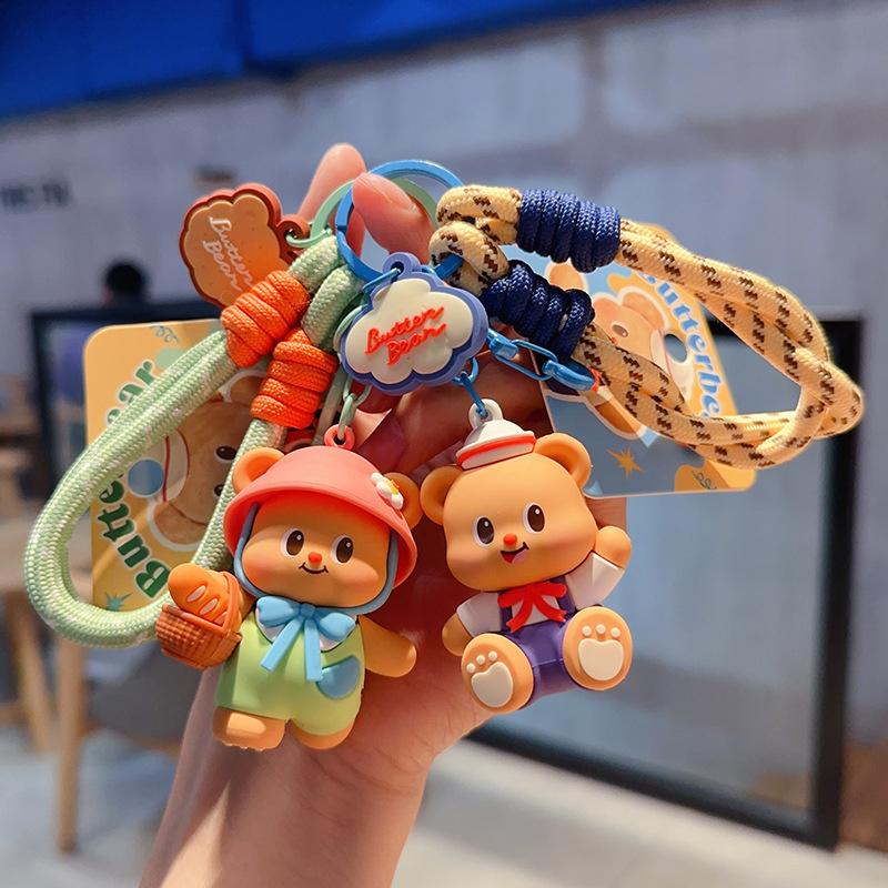 Cute Cartoon Picnic Adventure Butter Bear Keychain Cute Bag Charm Pendant