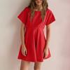 Women's Casual Fashion A-line Skirt Square Tie Button Color Dress