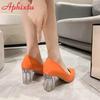 Fashion Aphixta 7cm High Heels Women Lady Orange Leather Pumps Female Wedding Green Transparent Shoes Drop Shipping Plus Size  30-50