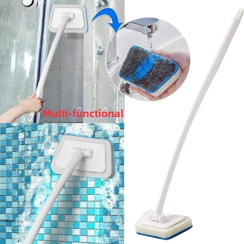 Long Handle Bathroom Cleaning Brush With Soft Scratch Free Scrub Pad For Bathtub Tile Sink Cleaning