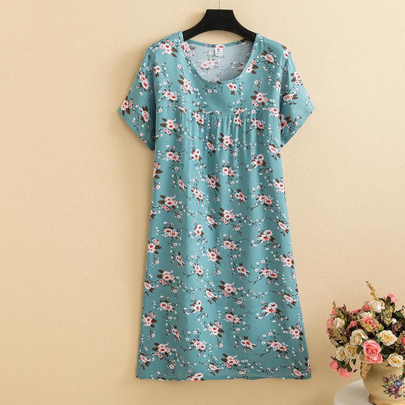 Mom summer dress medium and long pure cotton silk nightdress year-old new Chinese women's knee skirt