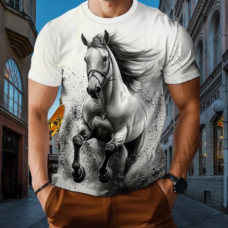 Animal Horse Pattern 3d Hd Printing Summer Men's T-Shirt Short Sleeve Fashion Personality New O Collar Creative Daily Casual Top