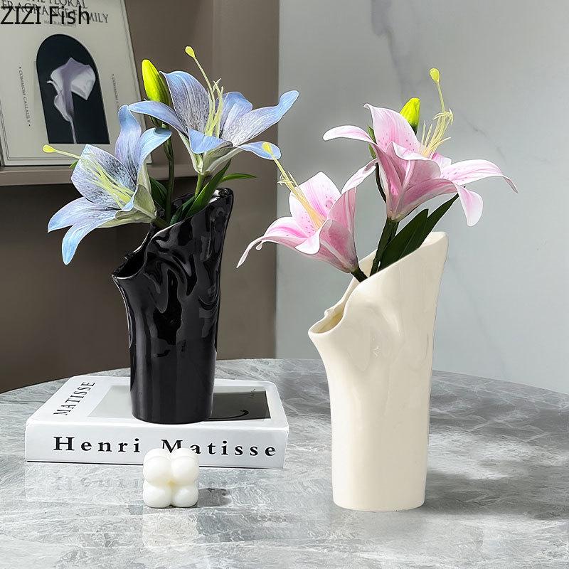 Creative Modern Ceramic Vase Floral Plant Pot Table Decoration Flowers Arrangement Artificial Flower Vases Room Aesthetic Decor