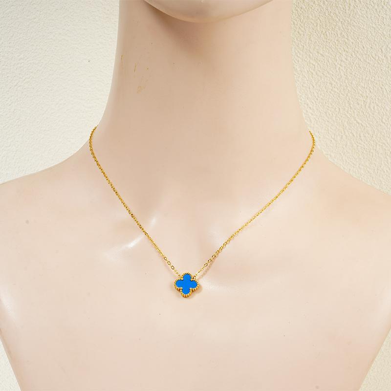 

13 мм высококачественное ожерелье из титановой стали с четырьмя листами клевера не теряет цвет женское ожерелье цепочка на ключицу Lucky Grass 18K синий