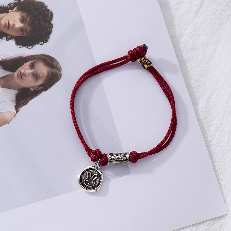 PANJBJ Kaninchen Armband für Damen Mädchen Rotes Geflecht Verstellbarer Schmuck Neujahrs Geburtstagsgeschenk Dropshipping Großhandel