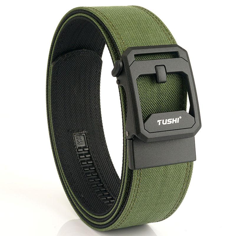 New Men'S Commuting Belt With Automatic Buckle Nylon Waistband, Outdoor Leisure Versatile Double-Layer Thick Belt