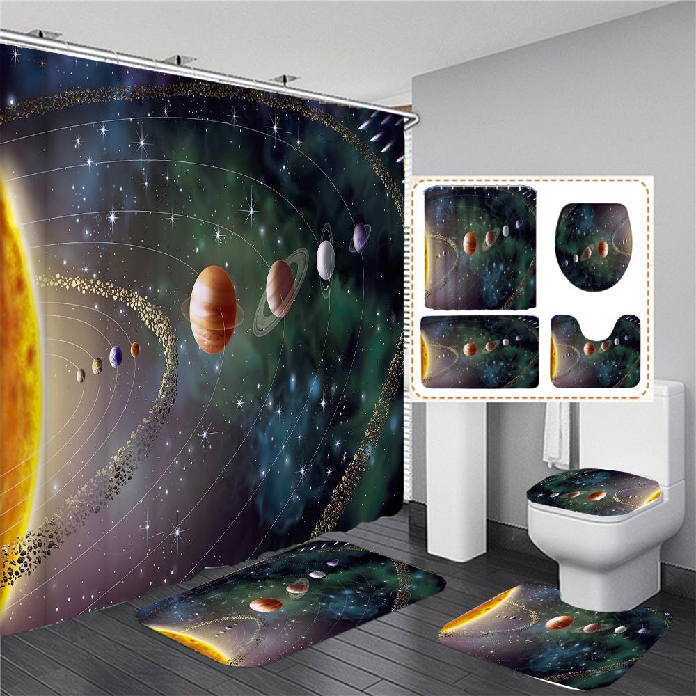 

Galaxy Sky Shower Curtain Set Non-Slip Rug Toilet Lid Cover Bath Mat Starry Space Shower Curtain Nebula Universe Bathroom Set W60H190(CM)-1 Pcs