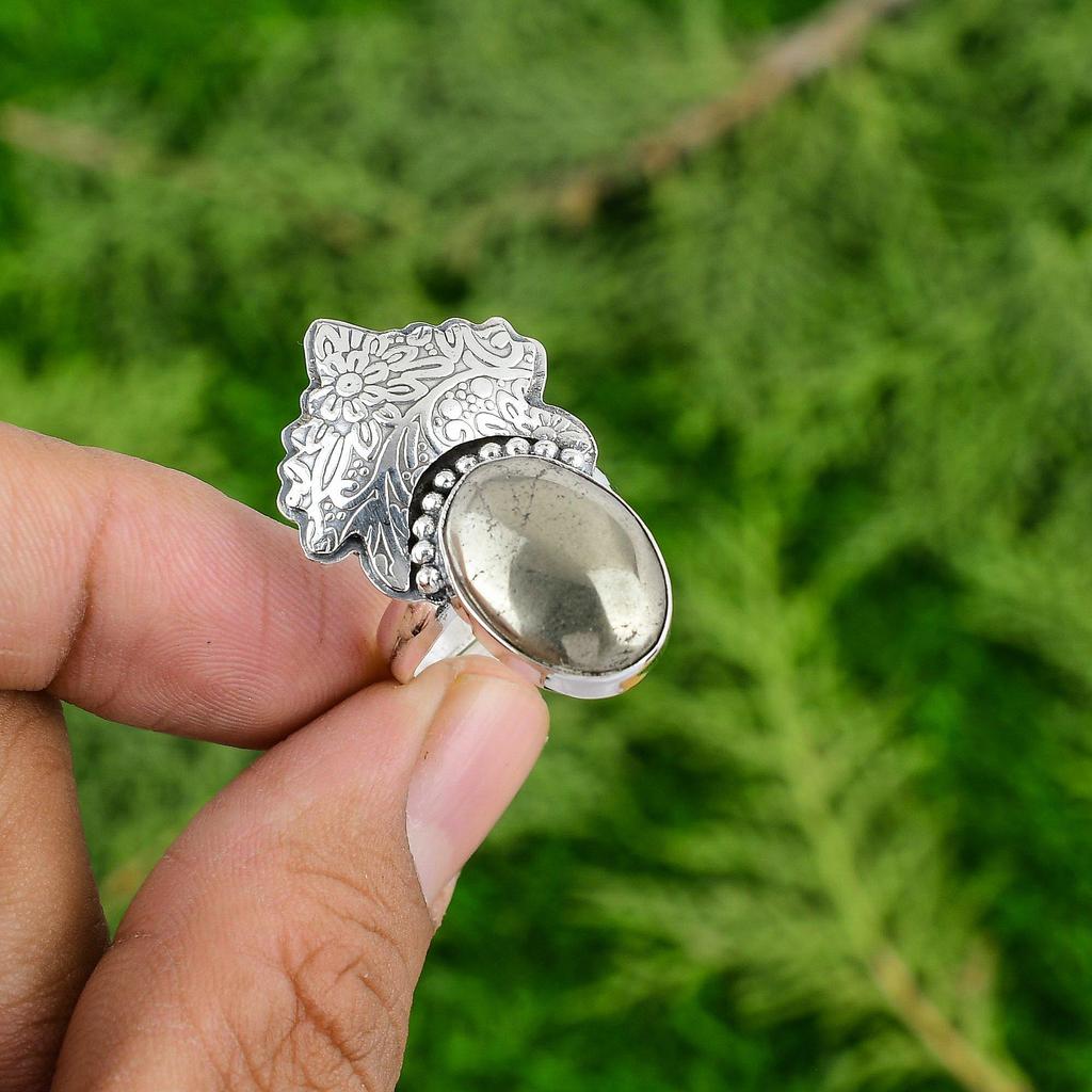 925 Silver Pyrite Stone Promise Trendy Mother Unique Engagement Anniversary Ring