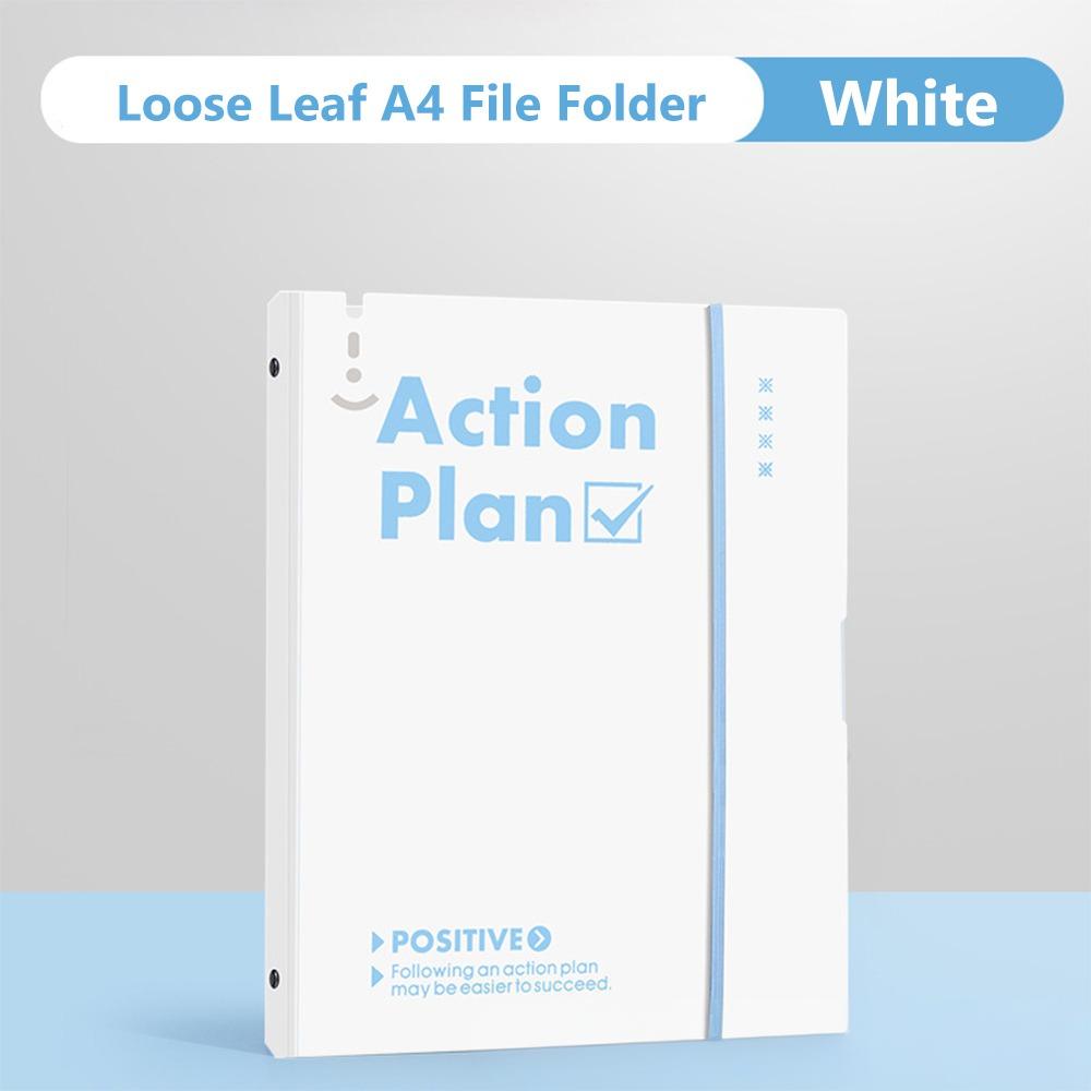 

Loose Leaf A4 File Folder Hard Cover Document Organizer Portable Storage Booklet Students White Shell