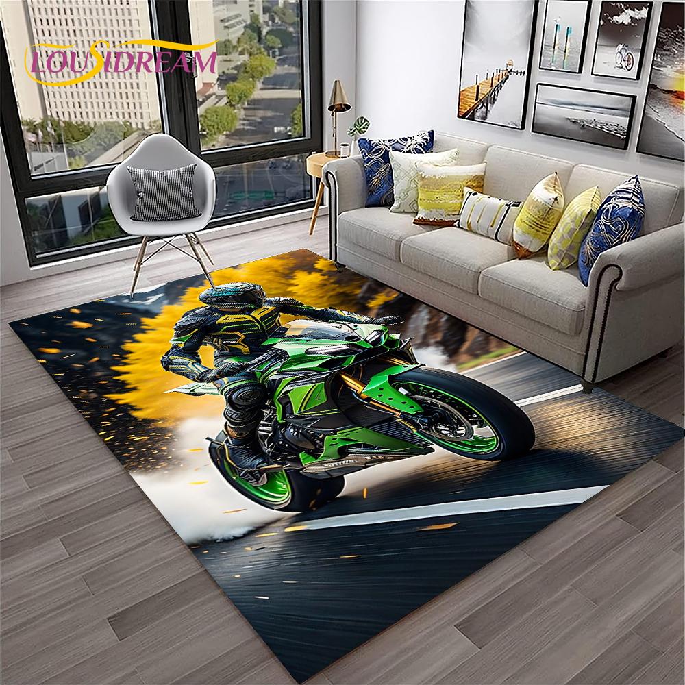 Racing Moto Off Road Motorcycle Carpet Rug for Home Living Room Bedroom Sofa Doormat Decor,Kid Play Area Rug Non-slip Floor Mat