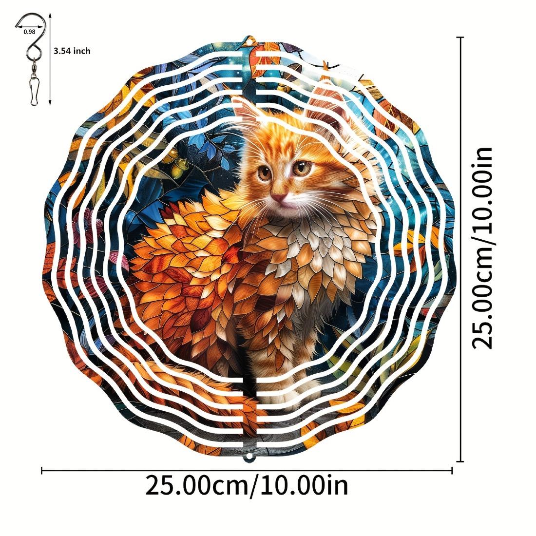 

3D Кинетический спиннер «Оранжевый кот» - Металлическая подвесная скульптура, декор для сада, патио и балкона, не требует электричества или батареек