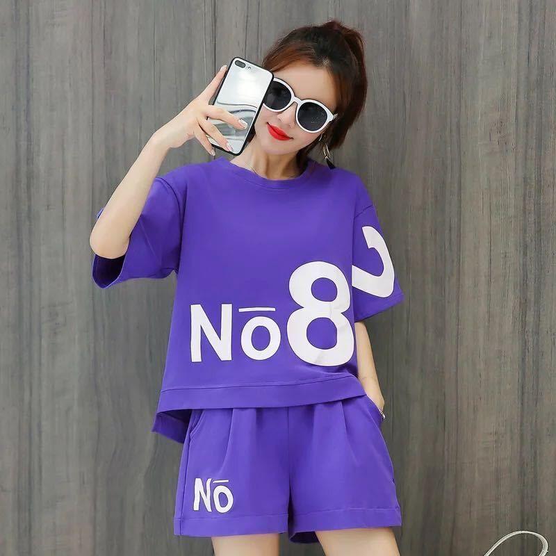 Summer Women Clothing Set Short Sleeve T-Shirts+Shorts 2Pcs Suit Ladies Casual Sportswear Letter Outfits Female Loose Tracksuit