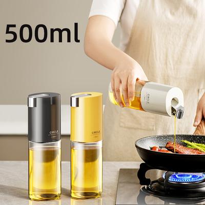Botella de aceite de vidrio de 500 ml con apertura automática, recipiente para condimentos, salsa de soja y vinagre, dispensador de gravedad, utensilios de cocina