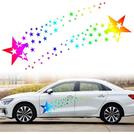 1 Set Holographic Laser Falling Stars Graphics Car Body Side Stickers Starry Sky Racing Sport Stripe Decal Self-Adhesive Scratch Hidden Stickers for