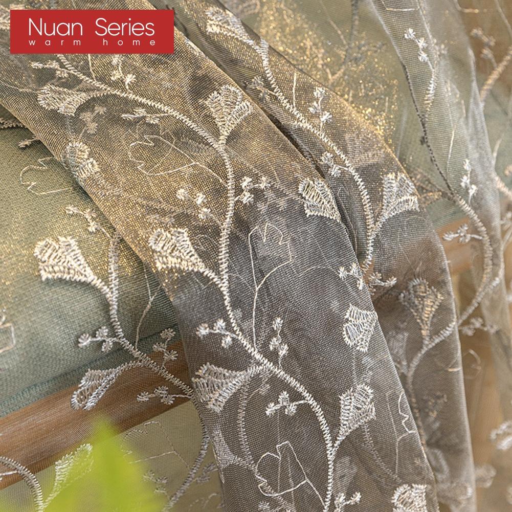1PC Nuan Series Modern Artistic Luxury Window Tulle Translucent Ginkgo Leaf Embroidered Sheer Curtain for Living Room Bedroom Window Home Decor