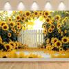 2D Sonnenblumenbogen Kulisse, Heller Sonnenblumengarten mit Zaun Hintergrund für Hochzeits- & Geburtstagsveranstaltungen